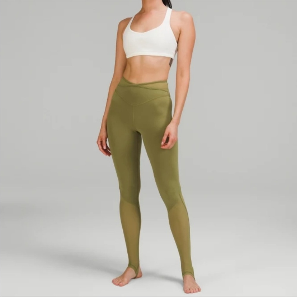 NWT Lululemon Nulu and Crisscross Mesh Stirrup Tight Leggings, Bronze Green
